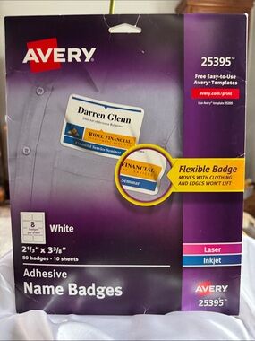 Avery White Adhesive Name Badge Pack NIB